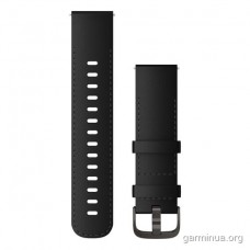 Ремешок Garmin 22 мм, кожаный (чёрный, фурнитура Brushed Slate)