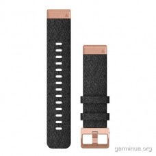 Ремешок Garmin QuickFit 20 мм для fenix 6S (нейлон, чёрный меланж, фурнитура «розовое золото»)