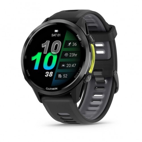 Смарт-часы Garmin Forerunner 970 с угольно-серым титановым безелем DLC, чёрным корпусом и чёрным силиконовым ремешком