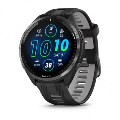 Garmin Forerunner 965 Carbon Gray DLC Titanium Bezel with Black Case and Black/Powder Gray Silicone Band